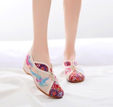 Veowalk Retro Women Canvas Embroidered Flat Shoes Vegan Ladies Casual Loafers Co - £22.51 GBP