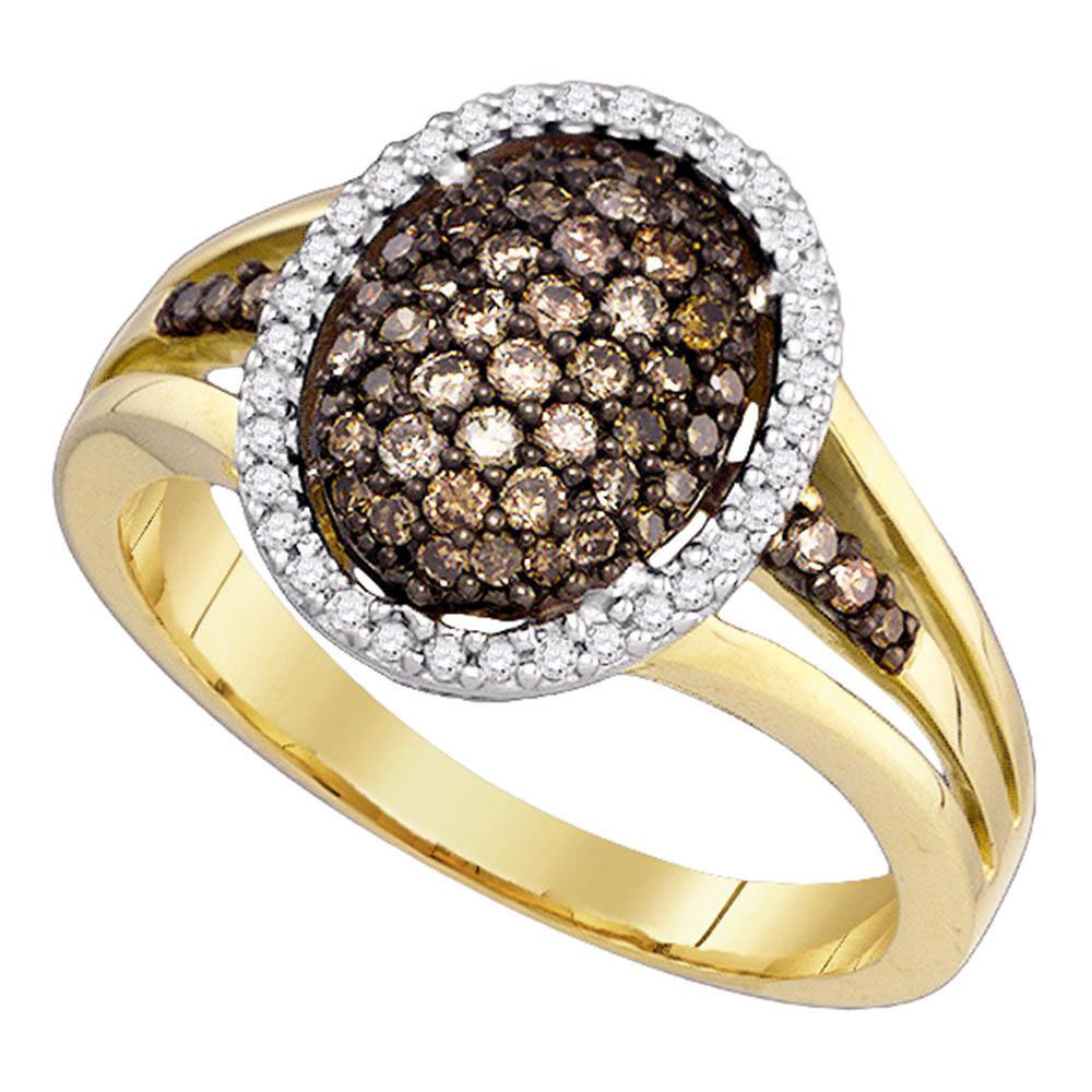 10k Yellow Gold Round Brown Color Enhanced Diamond Oval Cluster Ring 1/2