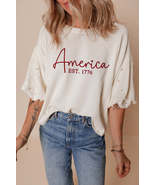 White America EST 1776 Embroidered Pearl Beaded Sleeve T Shirt - $30.99 - $32.99