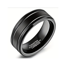 8Mm Black/Silver Tungsten Ring Wedding Band Comfort Fit Men Jewelry - £11.25 GBP