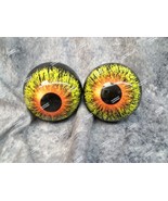 Two Medium Eyeball Orbs Orange Yellow Eyes Round Pupil Monster Halloween... - $257.86 MXN
