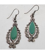 Vintage Southwestern Hook STATEMENT Earrings 2 Inch Drop Silver Tone Green - $26.18