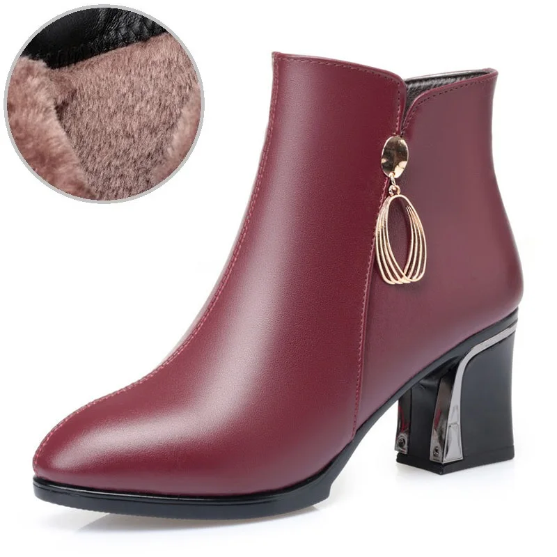 Women Winter Warm Wool Ankle Boots Pointed Toe Metal Zipper Elegant High Heel Sh - £60.40 GBP
