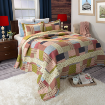 3-Piece Savannah Patchwork Quilt Set for Adult with 2 Shams Full/Queen - £40.95 GBP