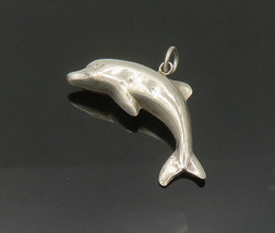 925 Sterling Silver - Vintage Shiny Hollow Leaping Dolphin Pendant - PT17222 - £24.50 GBP