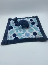 Carter&#39;s Baby Whale Lovey Security Blanket Navy Blue Trim Polka Dots Plush Toy - £14.65 GBP