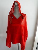 BRUNELLO CUCINELLI Red Organza Silk Hood Cape Top Tunic Blouse   Sz M NW... - £585.01 GBP