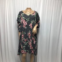 Swak Sealed with a Kiss Tunic Dress Womens 3X Black Pink Floral Soft Comfy - £17.49 GBP