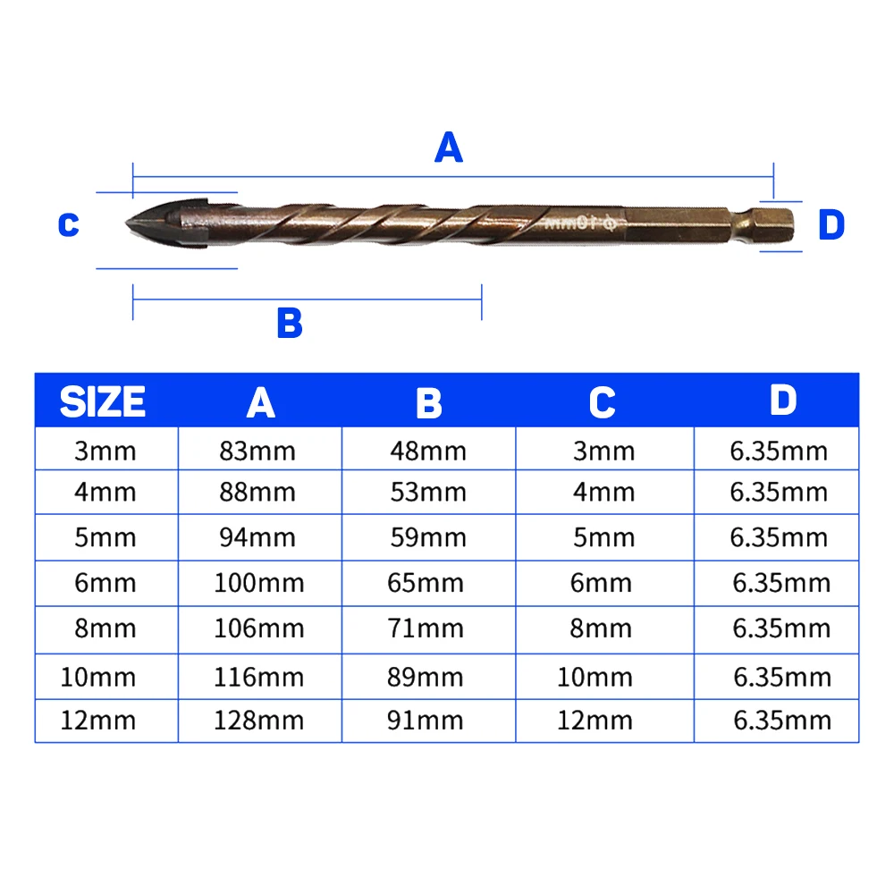 House Home 4/5/7Pcs Cross Hex Tile Drill Bits Set Hard Alloy Triangle Porcelain  - £22.38 GBP