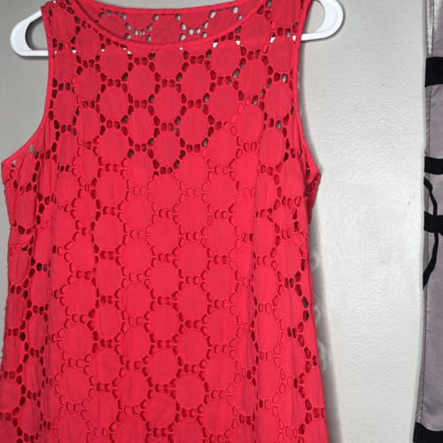 LAUNDRY Shelli Segal Women's 8 Pink Coral Sleeveless Shift Dress Crochet Overlay Item image 5