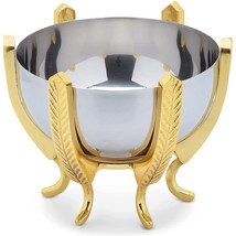 Shiny Stainless Steel Decorative Bowl On Elegant Gold Base Silver Metal - $47.51