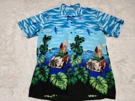 Uluwatu Hawaiian Aloha L Shirt Tropical Palm Trees Ocean Woody Cars Surf... - £13.10 GBP