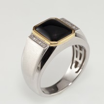 Effy Sterling Silver and 14k Yellow Gold Onyx Diamond Ring Size 10 - £237.40 GBP