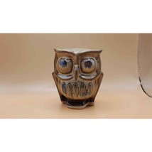 Cute 4&quot; Decorative Owl Cream Gray with Blue Accents - £22.12 GBP