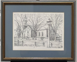 Vtg Charles Overly Pencil Sketch Drawing Bruton Perish Church Wmsburg VA - £39.73 GBP