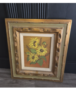 Vintage Signed Sunflowers Still Life Oil Painting On Board Framed - $91.37