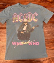 AC/DC Shirt Mens Small Blue Cotton Blend Graphic Concert 1986 Reprint Ad... - $15.88