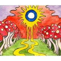 Mushroom Psychedelic Yellow Trippy Road Tapestry 6.5 ft x 5 ft Wall Hanging - £15.97 GBP