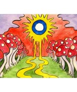 Mushroom Psychedelic Yellow Trippy Road Tapestry 6.5 ft x 5 ft Wall Hanging - €21,86 EUR