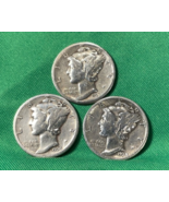 Lot Of (3) Silver Mercury Dimes 1936,/ 1937/1938 90% - $28.71