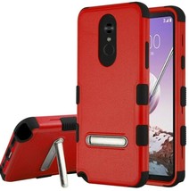 For Lg Stylo 5 - Hybrid Hard & Soft Rubber Kickstand Armor Case Cover Red Black - £13.58 GBP