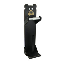 Hand Painted Black Bear Standing Wood Toilet Paper Roll Holder with Extra - $49.49