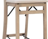 Keira Natural Rustic Wooden Folding Barstool With Beige Upholstered Seat... - $235.99
