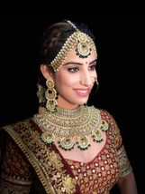 Plaqué Or Bollywood Indien Kundan Mariage Bijoux Ensemble Collier Vert Chandbali - £74.43 GBP