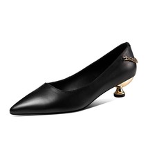 Golden Heel Chain Design Genuine Leather High Heel Shoes Fashion Sexy Party Wedd - £82.48 GBP