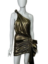 Luxxel Gold Cocktail Dress Women&#39;s Small Bodycon Mini One Shoulder Ruffl... - £20.34 GBP