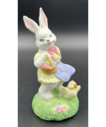 Vintage 4” Bunny with Basket &amp; Baby Chick  Porcelain  Figure - £7.75 GBP