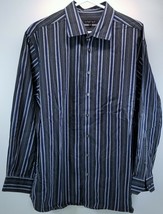 M) Synrgy Button Down Shirt Men&#39;s XL Long Sleeve Casual Striped Blue Bac... - £11.66 GBP