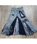 Upcycled Homemade Denim Maxi Skirt Boho Hippie Button fly Levi Y2K Read ... - $46.75