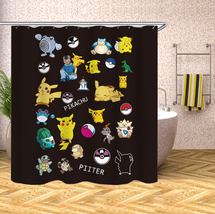 Pikachu Polyester Waterproof Shower Curtain Pokemon Bathroom Curtain W/Hooks 70&quot; - £13.47 GBP+