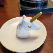 Unicorn Ring Dish, Ceramic Jewelry Holder Trinket Tray with Golden Horn Unicorn image 3