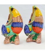 2 Parrot Figurines Porcelain Japan Pocket Planters Little Vases MCM - $32.33