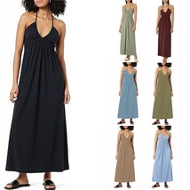 Women&#39;s V-neck Backless Long Dress,Casual Sleeveless Dress,Beach Vacatio... - $26.99