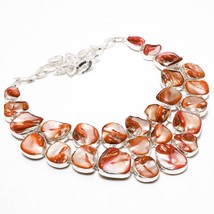 Orange Mother Of Pearl Gemstone Handmade Fashion Necklace Jewelry 18&quot; SA 4067 - £11.87 GBP
