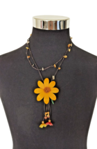 Boho Women&#39;s Long Necklace Brown Leather Quartz Chips Beads Sunflower Leaves - $11.88