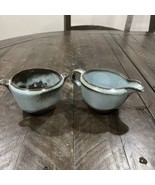 Frankoma Woodland Moss Blue creamer and open sugar Pottery Westwind Vintage - $39.59