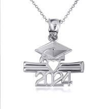 925 Sterling Silver Class of 2024 Graduation Cap and Diploma Pendant Necklace - £19.90 GBP+