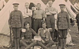 British Soldiers In Front Of Tent Holding Loaves Of Bread?~Real Photo Postcard - £11.73 GBP