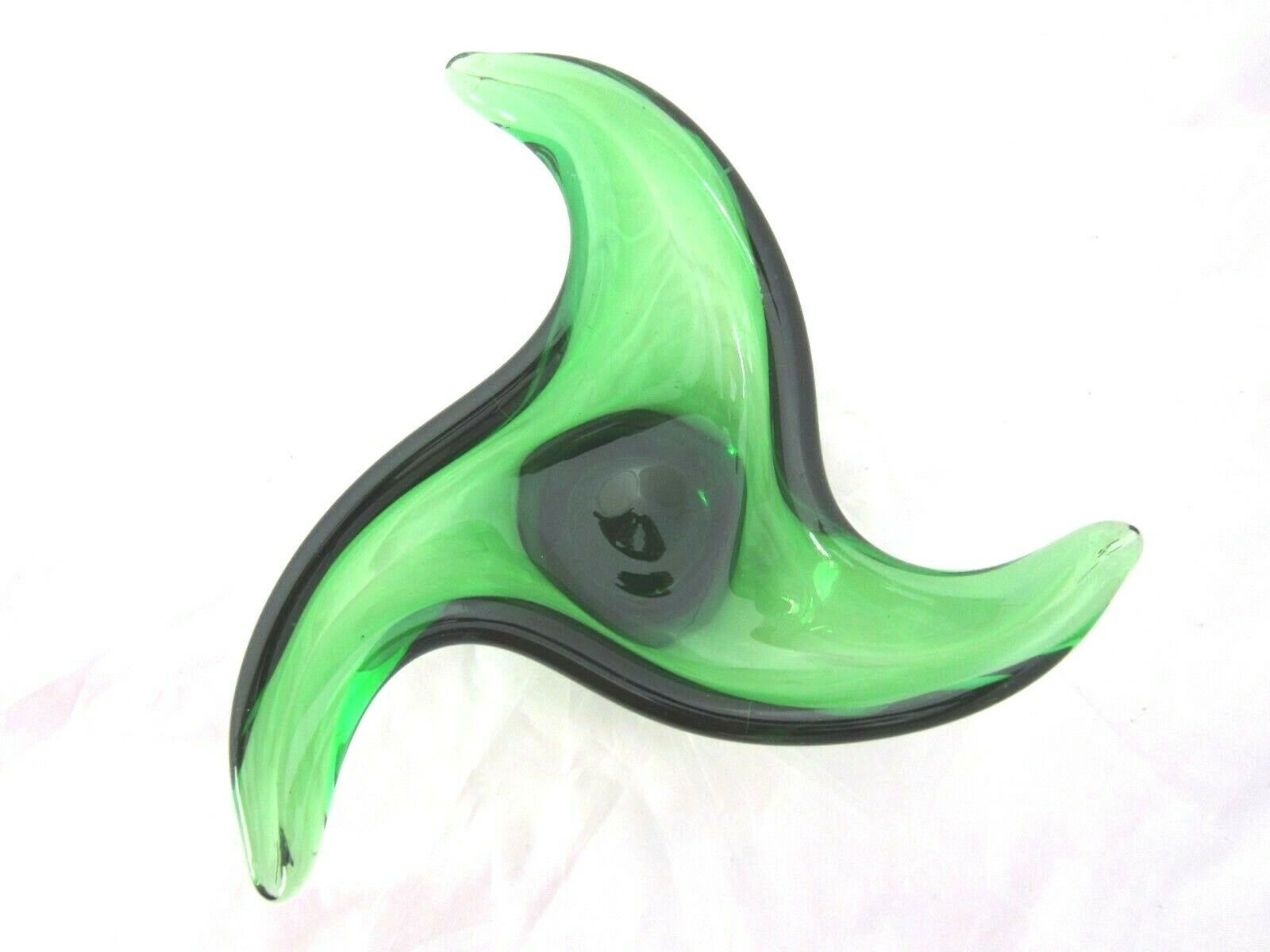 Murano Emerald Green 3 point free form twisted bowl dish sculpture - $58.51