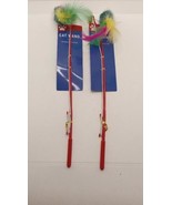 2 PC Cat Feather Wand Stick Cat Teaser Kitten Toy Mouse Dangle Bell Inte... - €10,59 EUR
