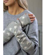 Pale Grey Cotton Long Fingerless Mittens - $43.13 CAD