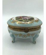 Ardco Courting Couple Porcelain Trinket Box 4-Footed Oval Blue with Gold... - $18.66