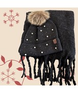 Lucky Brand Womens 2 Piece Hat Scarf Set Black Pearl Sparkles Stars Styl... - $294.80 MXN