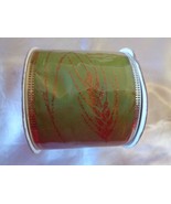 Wire-Edged Ribbon (new) 2.5&quot; x 9&#39; Wheat/Copper on Green - £6.15 GBP