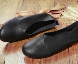 Vintage Art handmade shoes Microfiber Leather Flats Women Shoes Shallow mouth Ca - £22.36 GBP