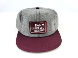 Vintage NC Farm Bureau Insurance snapback Hat Gray Denim Maroon New old stock - £16.27 GBP